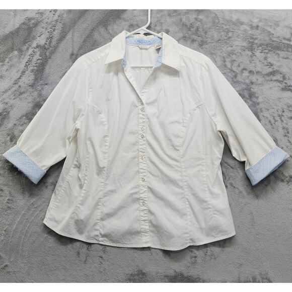 Lee Riders Top Woman XXL White Collared Button-Up Shirt 3/4 Sleeve Flip Cuff - Picture 1 of 13